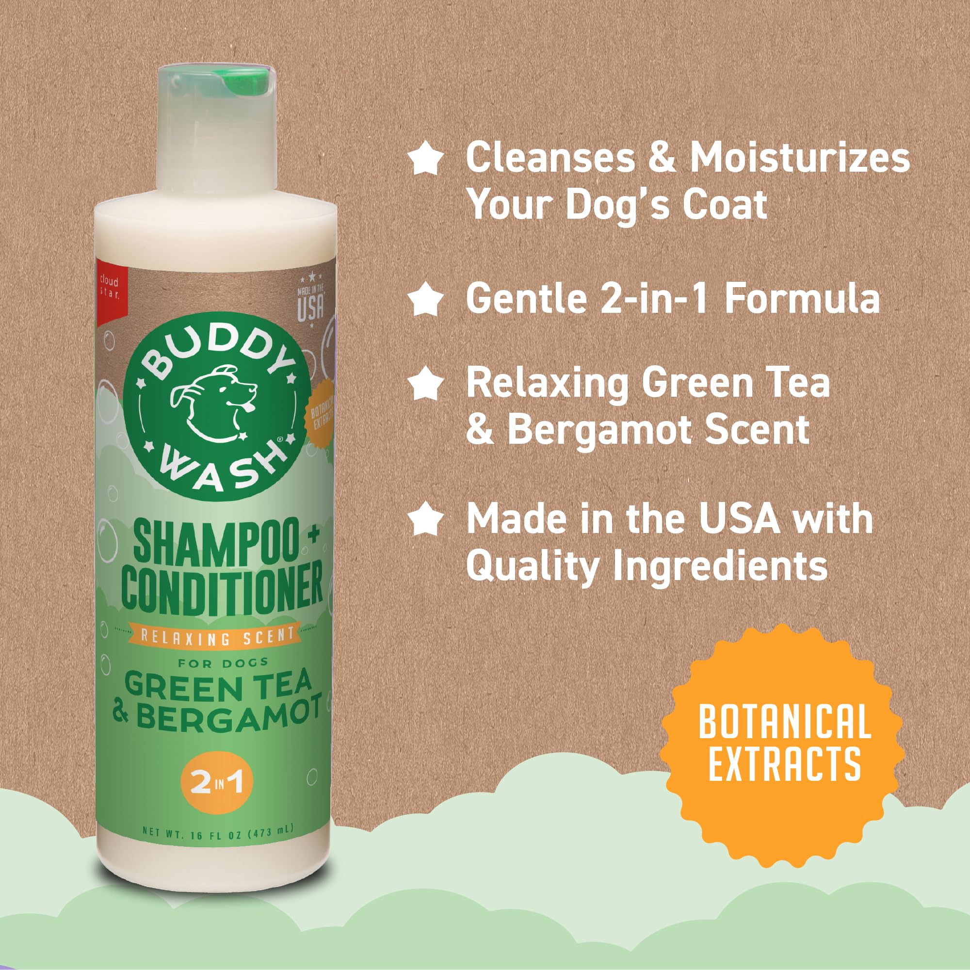 Buddy Grooming Wash enhances coat shine and softness