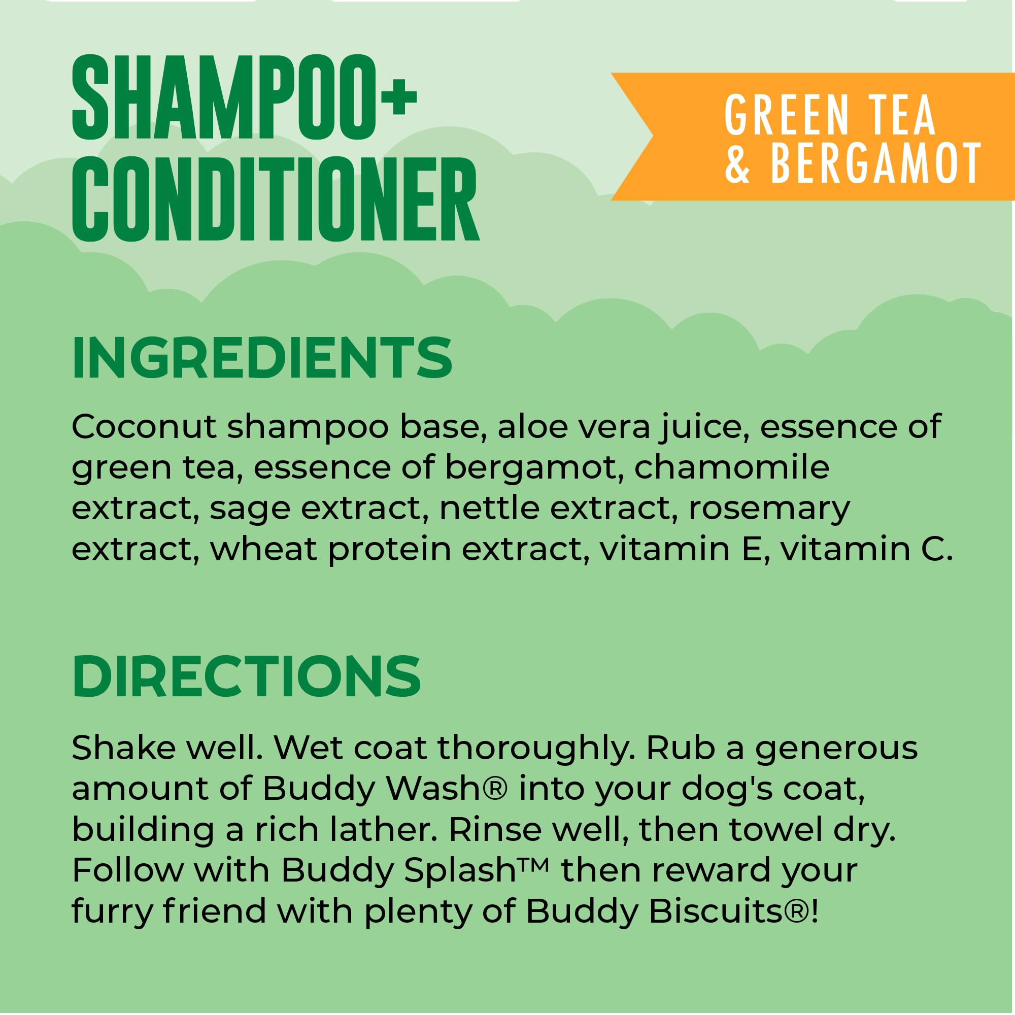 Buddy Grooming Wash green tea bergamot essence for a calming bath aroma