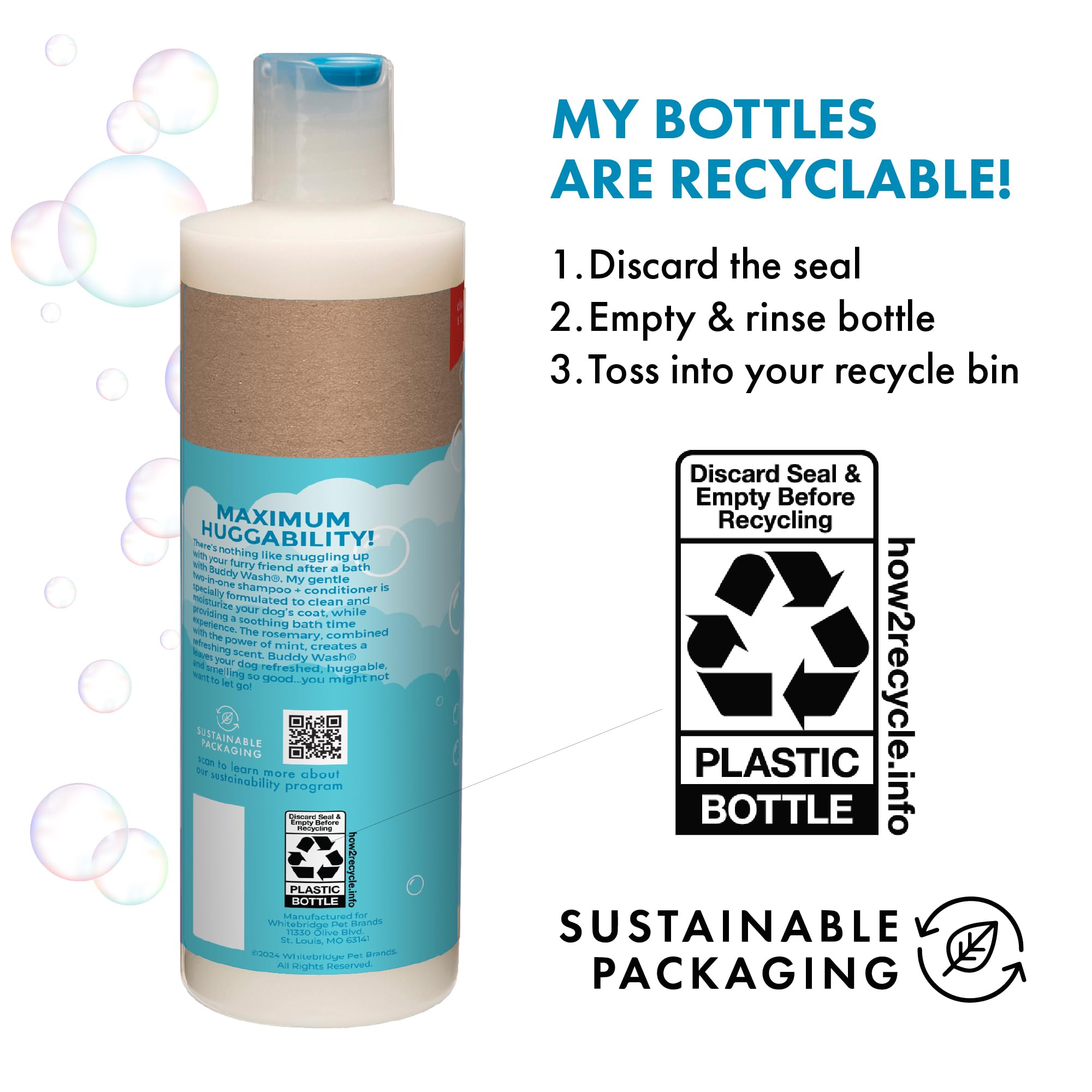 Buddy Grooming Wash recyclable bottle ready for eco-friendly disposal