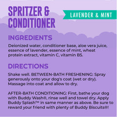 Buddy Splash Spritzer leave-in conditioner softens fur for smoother coats.