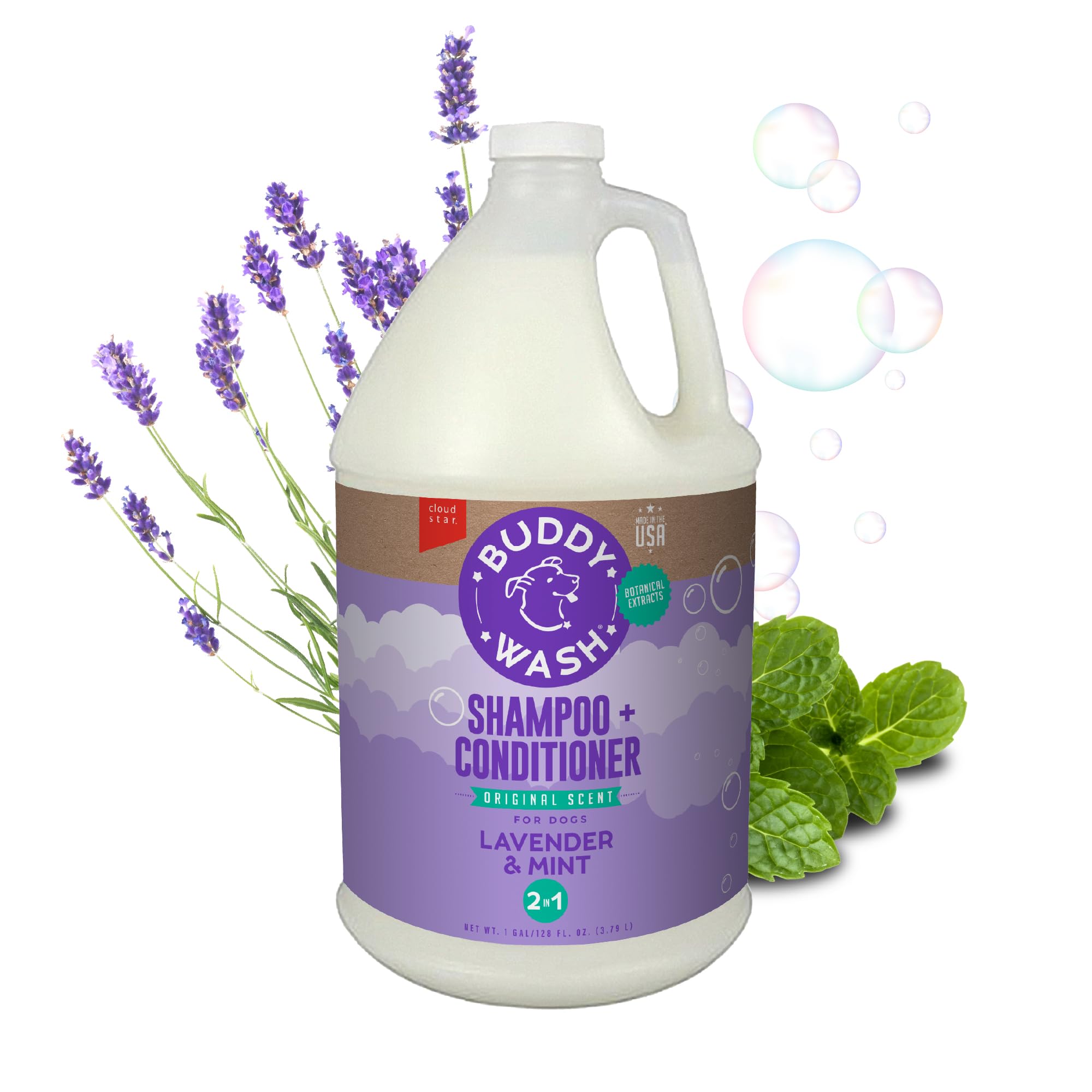 Buddy Wash 2-in-1 bottle ready for at-home dog grooming and coat care.