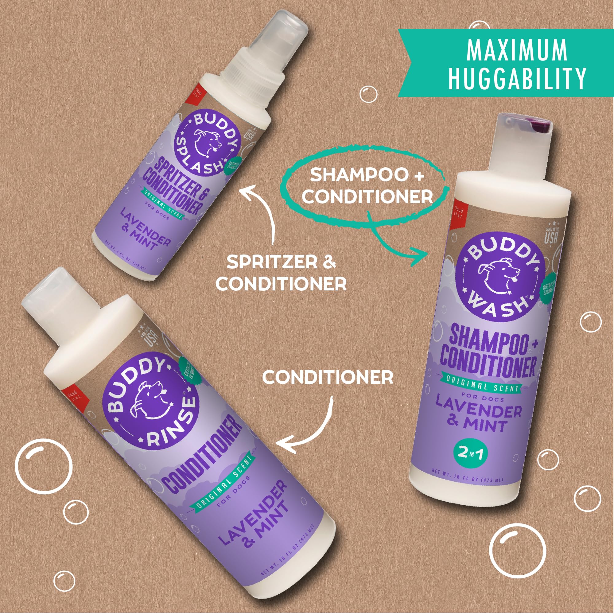 Hug-worthy after-bath moment with Buddy Wash and your dog.