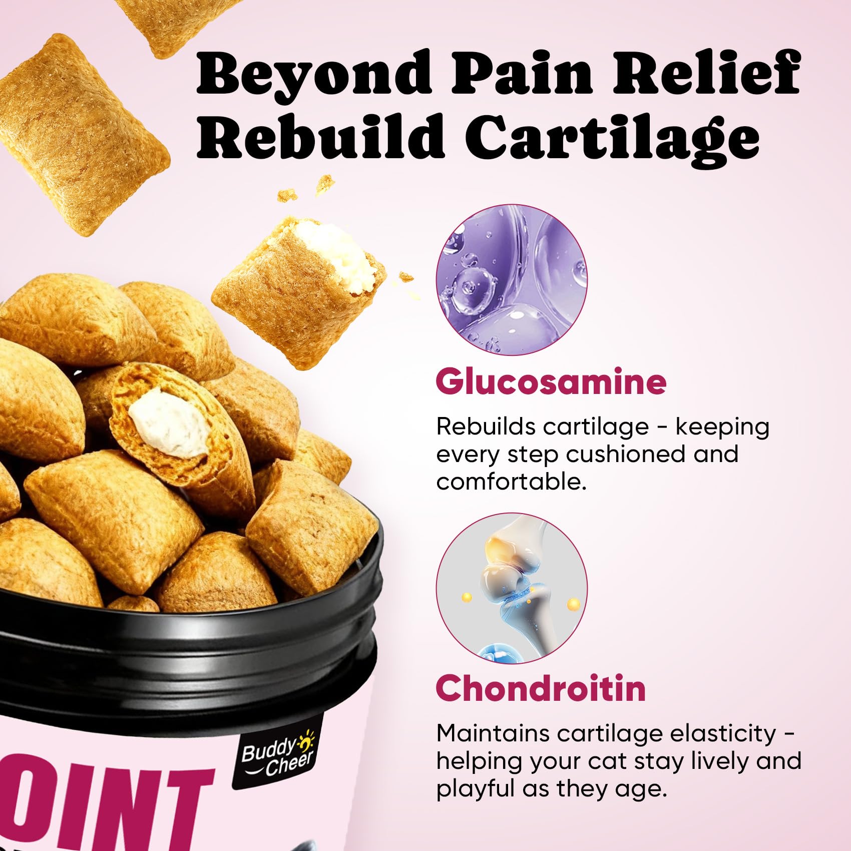 BuddyCheer glucosamine cats hyaluronic acid highlight suggesting smoother joint lubrication
