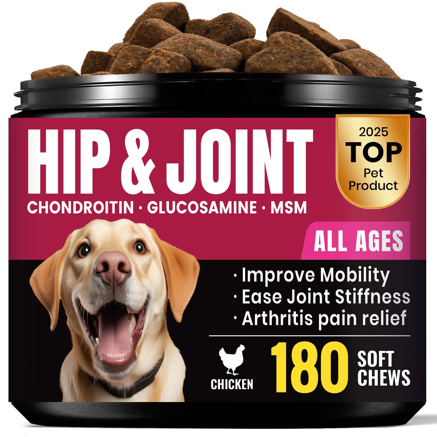 BuddyCheer glucosamine dog chews bottle highlights joint support for senior dogs