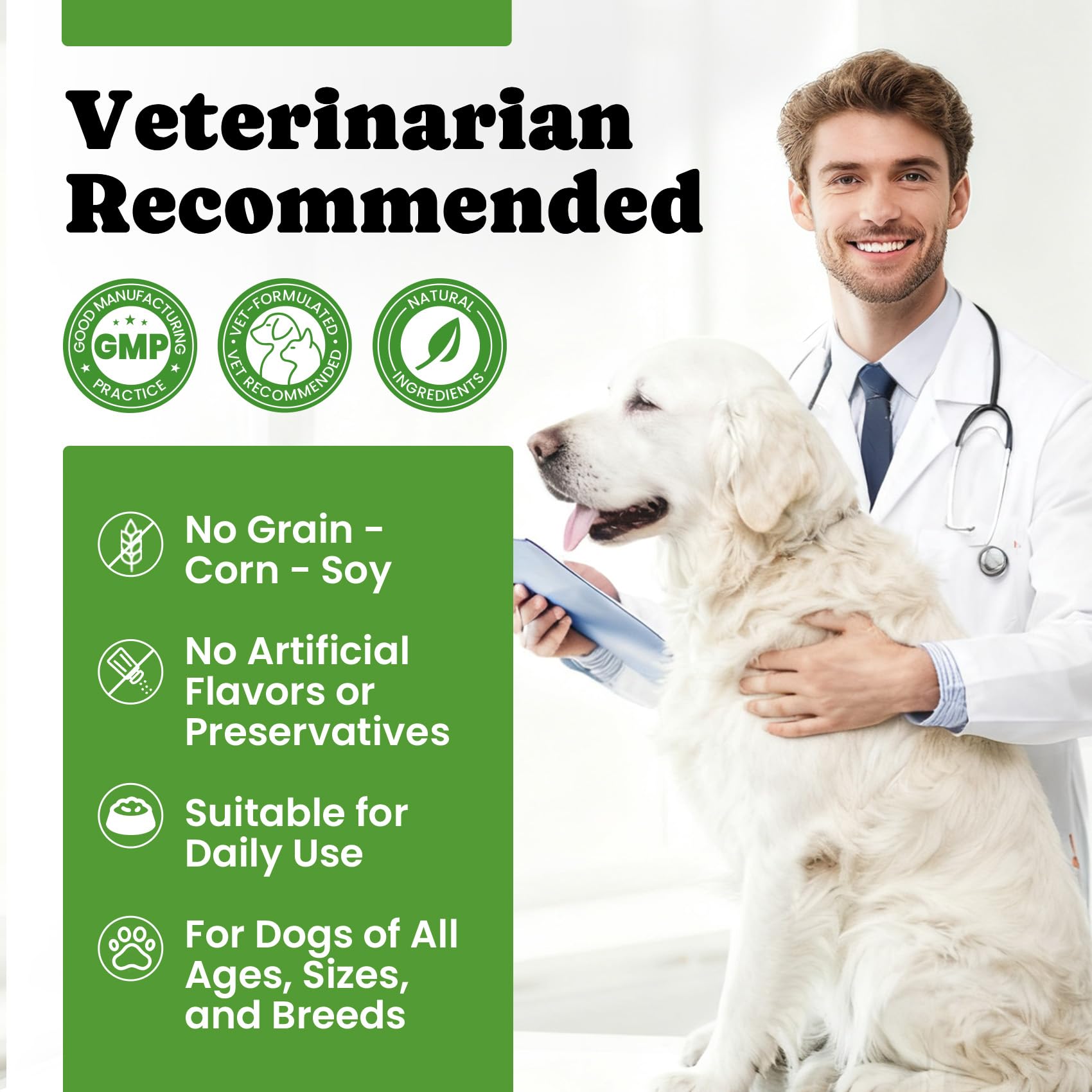 Natural ingredients highlight in BuddyCheer Probiotics for Dogs packaging.