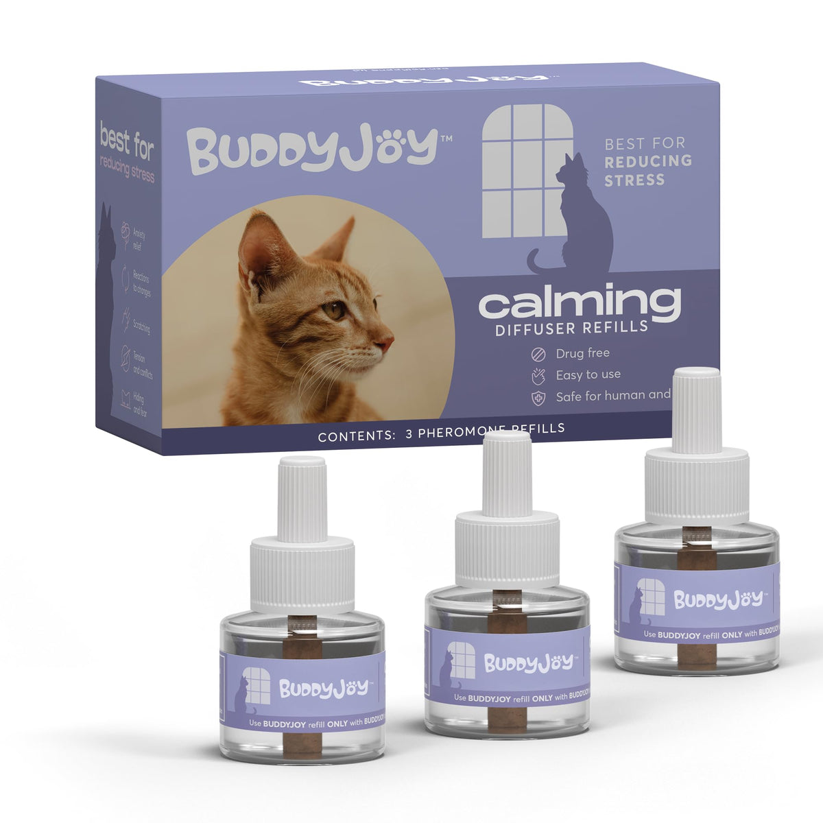BUDDYJOY cat calming diffuser refill pack for stress-free home calm.