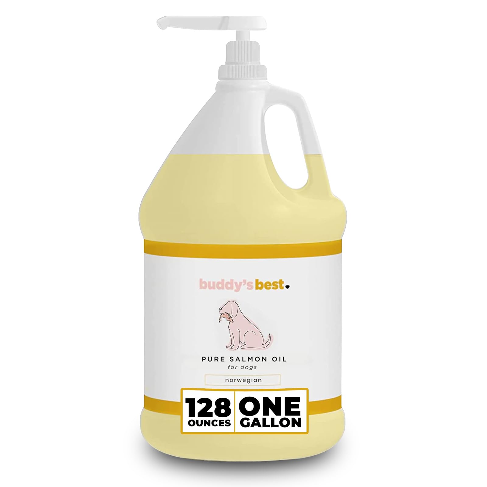 Buddy's Best salmon oil pump-dispense bottle facilitates mess-free feeding and joint comfort