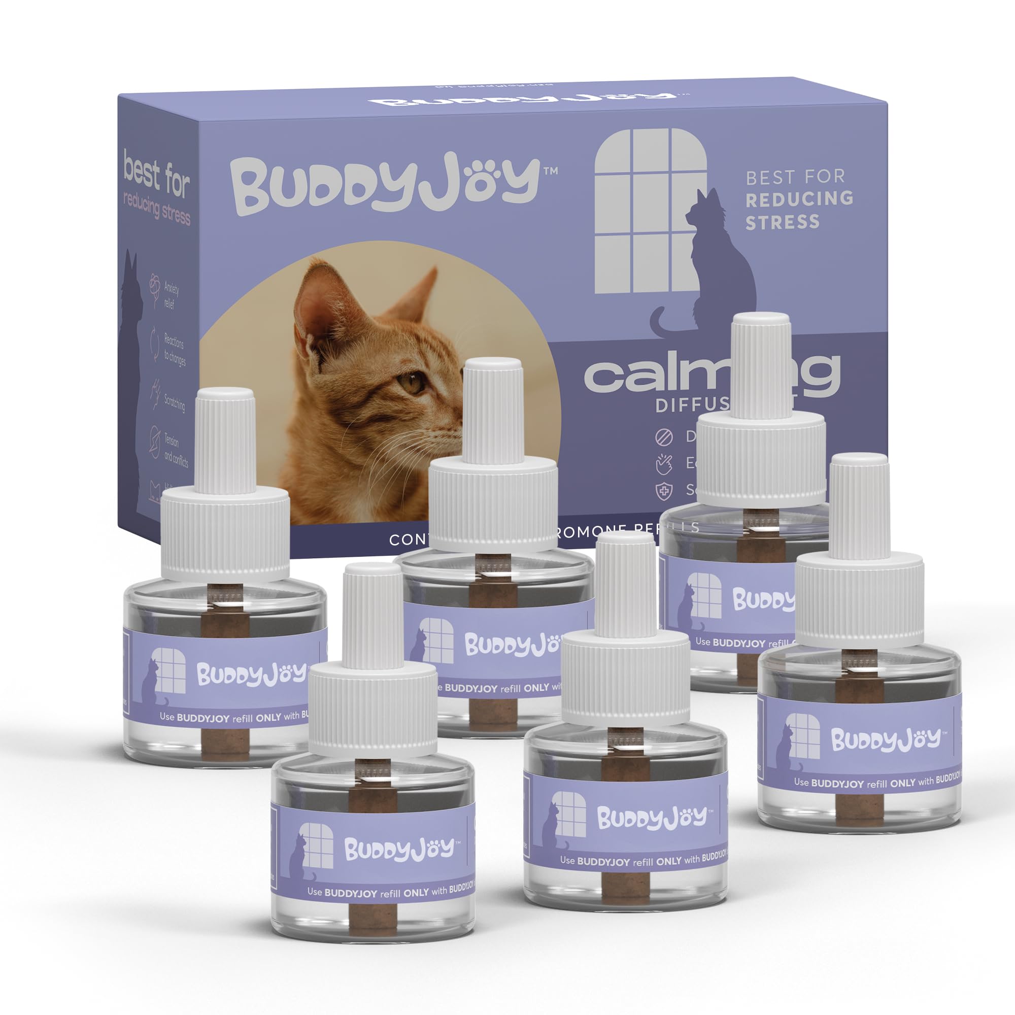 BuddyJoy cat calming diffuser refill pack for long lasting calm in homes