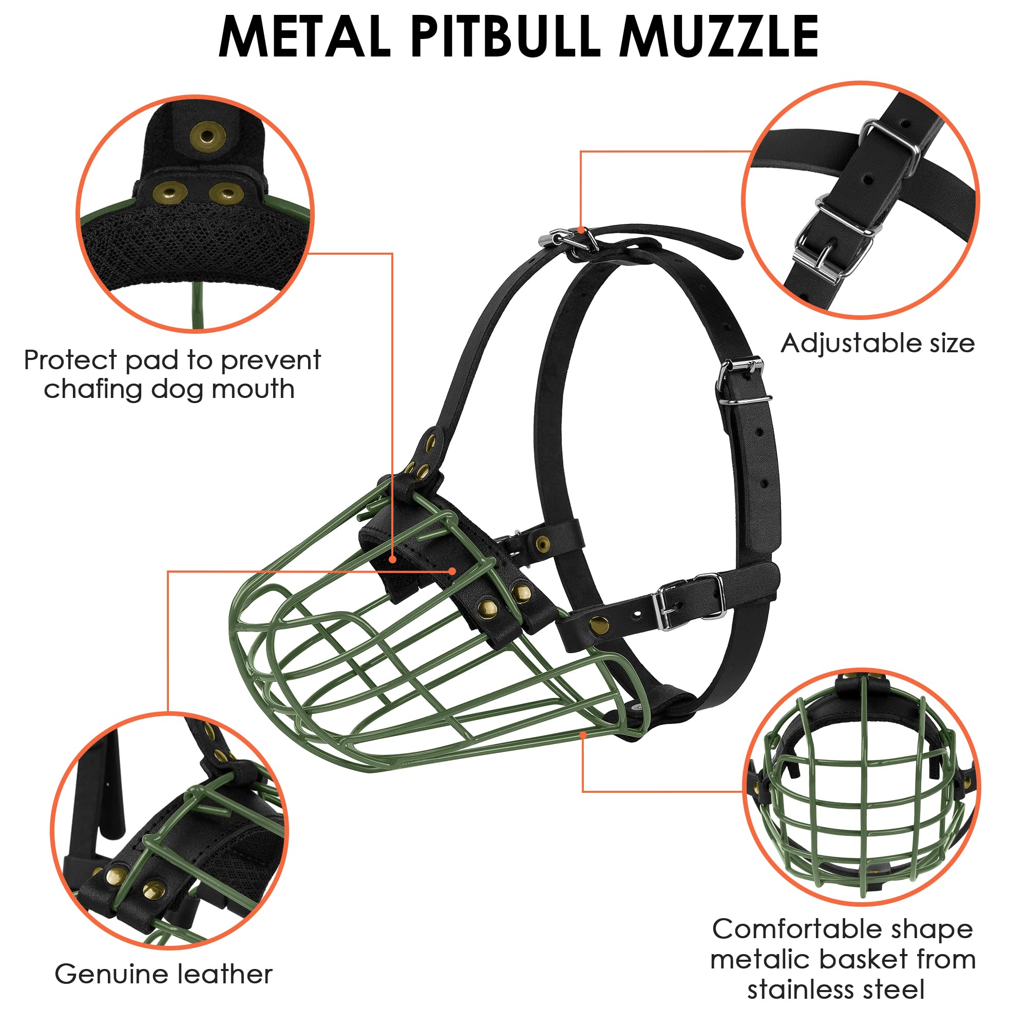 BUDKAS pitbull muzzle color options on leather straps for style.