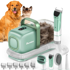 Buenkee dog grooming kit with vacuum captures loose fur during grooming