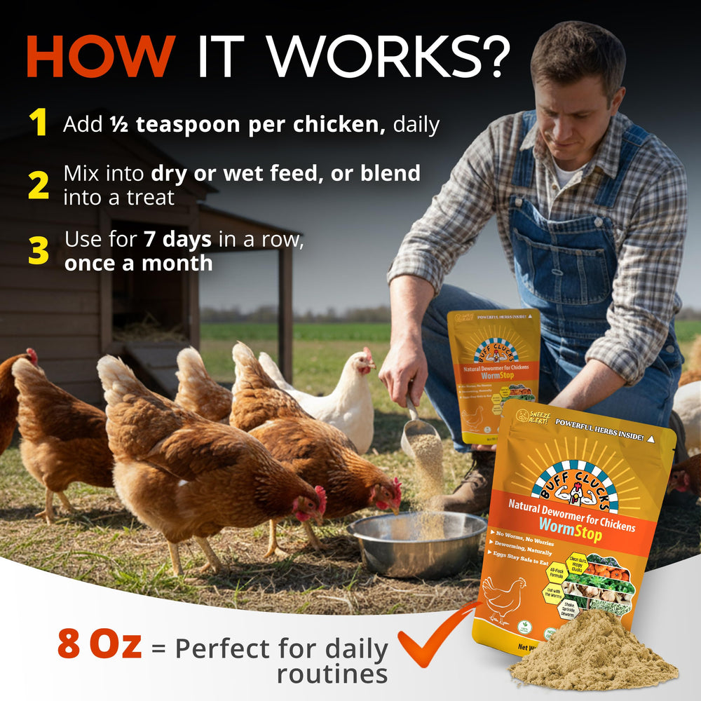 Buff Clucks WormStop measuring scoop for precise portions