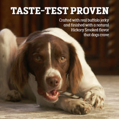Buffalo Range hickory-smoked chews offer savory reward during training.