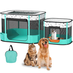 Bufor portable cat playpen folded with carry case for easy transport.