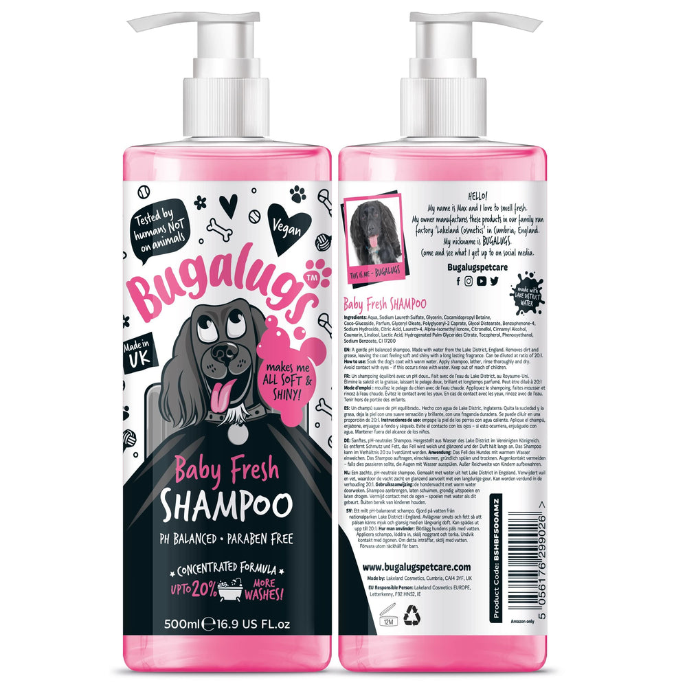 BUGALUGS Baby Fresh Shampoo bottle front shows branding for everyday grooming.