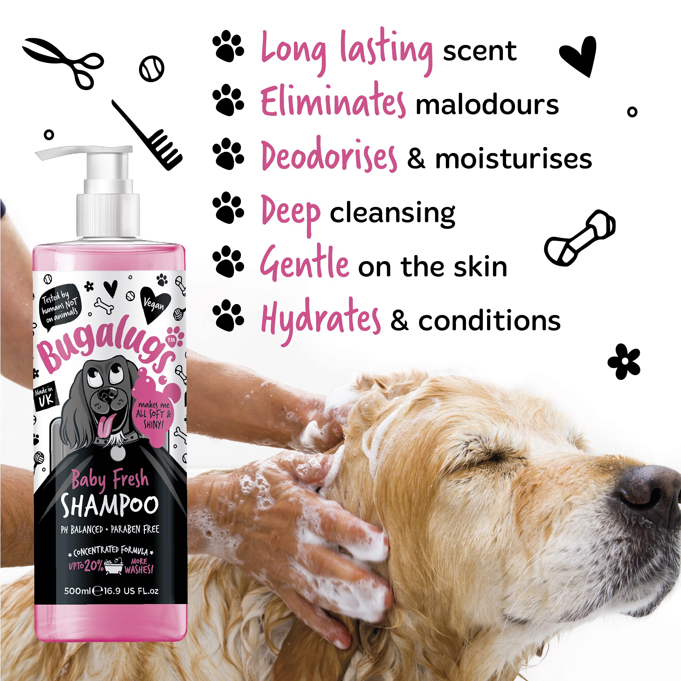 BUGALUGS Baby Fresh Shampoo rich lather demonstrates gentle cleansing power.