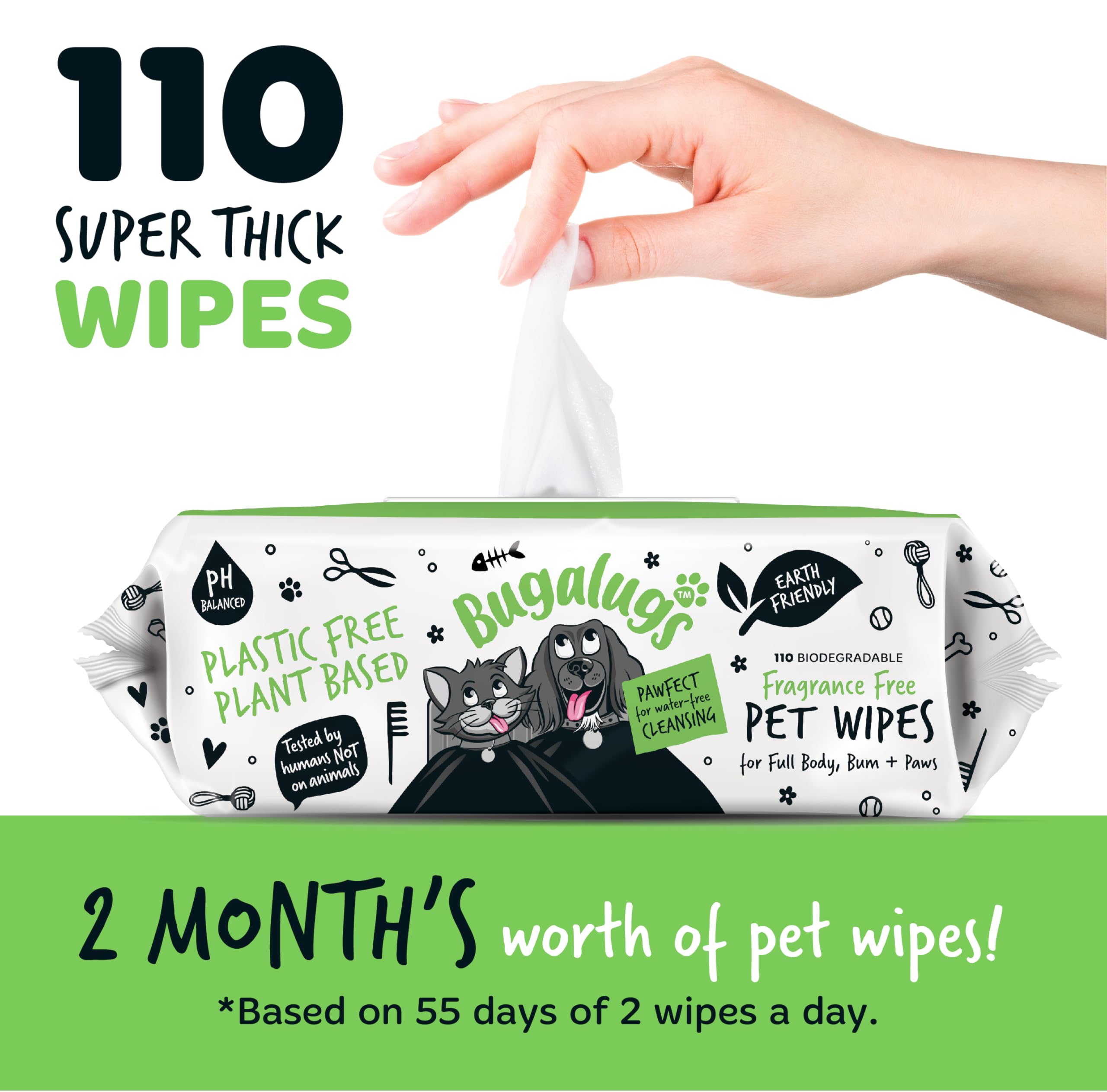 BUGALUGS full-body wipe used for a quick clean on a dog.