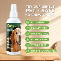 BUGAZOOM Dog No Chew Spray on furniture demonstrating safe deterrence for home use.