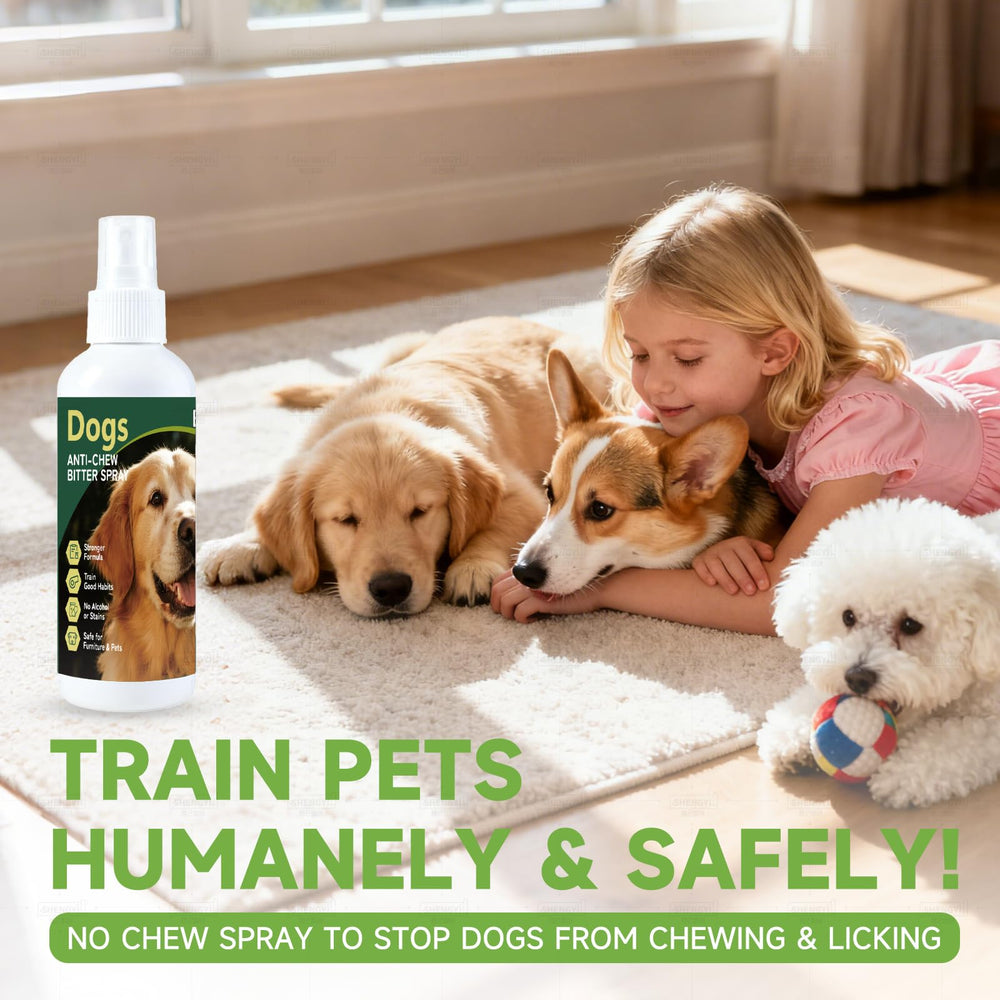 BUGAZOOM Dog No Chew Spray training scene reinforces consistent behavior.