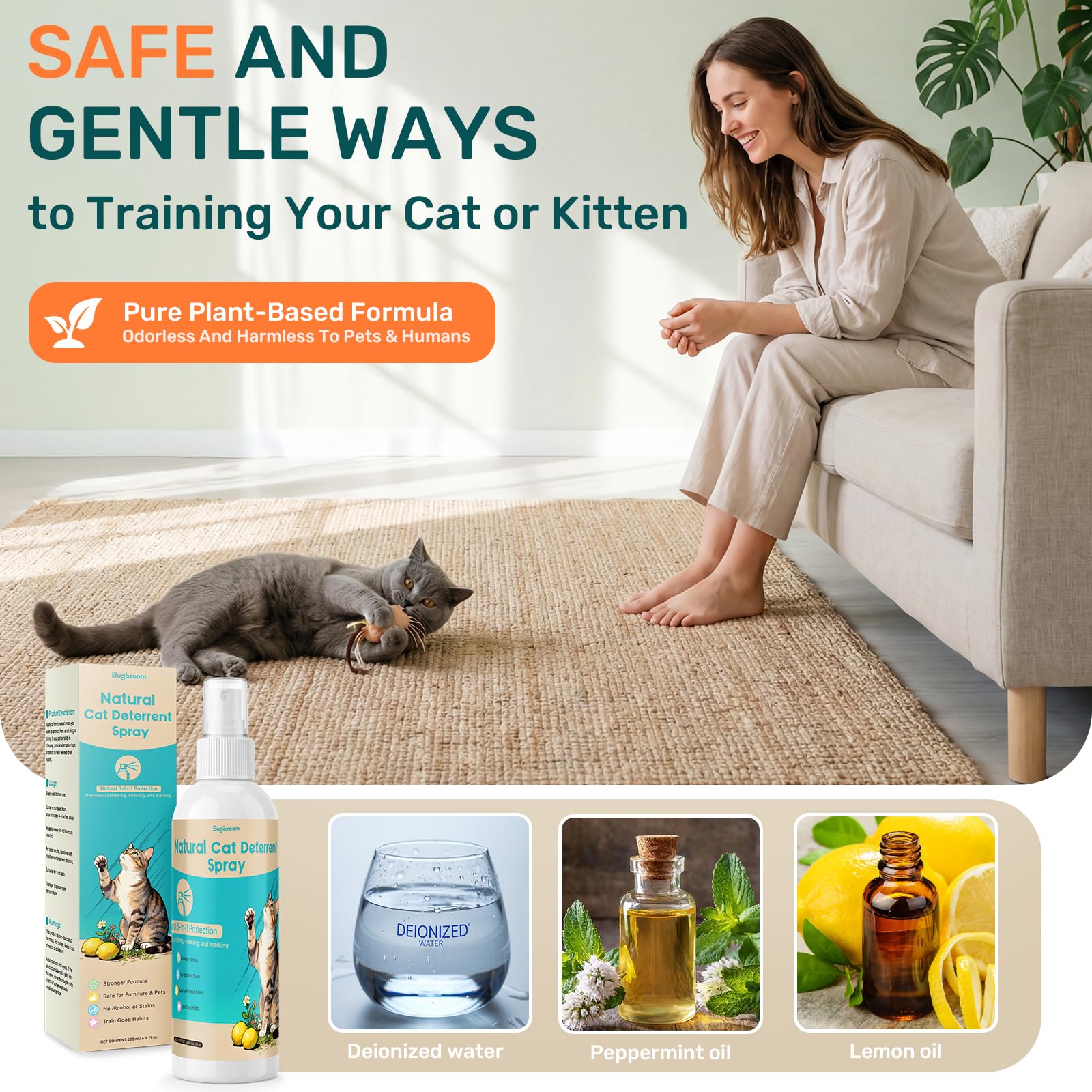 Bugazoom plant deterrent spray keeps cats away from houseplants.