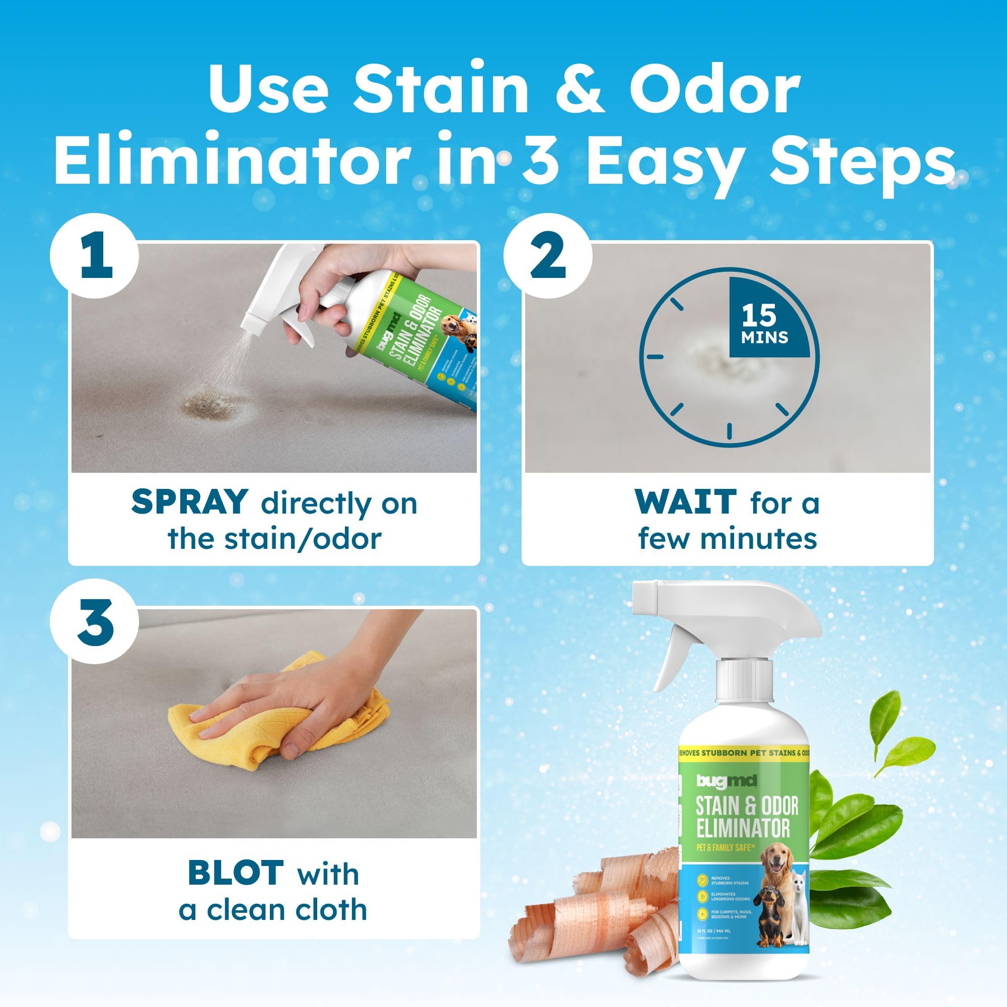 BugMD enzymes destroy odors at the source for fresher spaces.