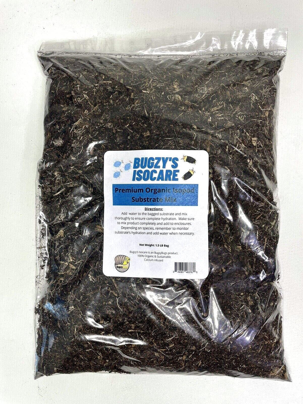 Bugzy Bugs isopod bioactive substrate top view showing nutrient-rich terrarium setup.