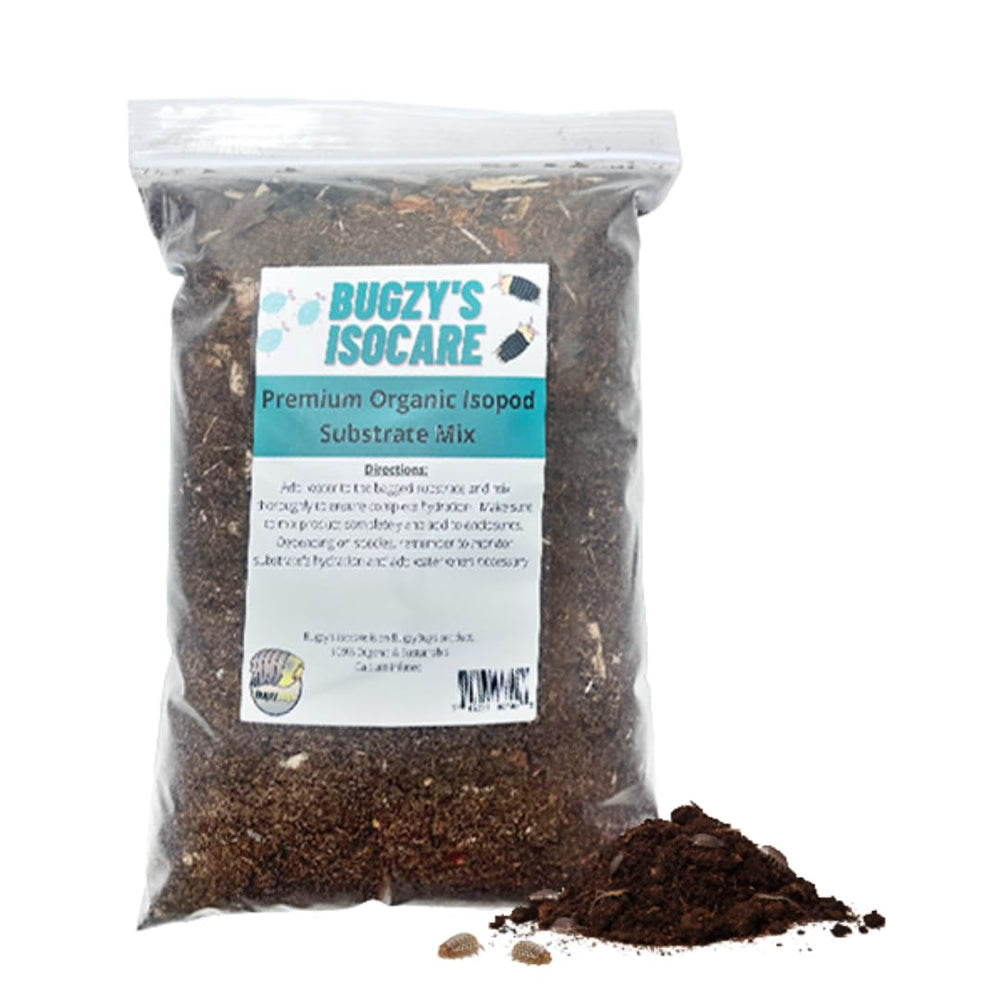 Bugzy Bugs humidity-friendly substrate maintains steady moisture in enclosure.