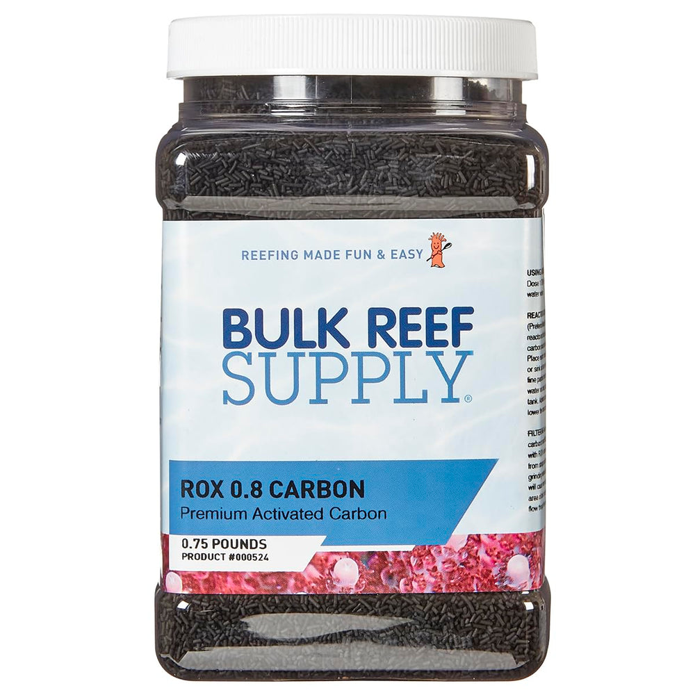 Bulk Reef Supply ROX 0.8 carbon pellets close-up highlighting adsorption surface