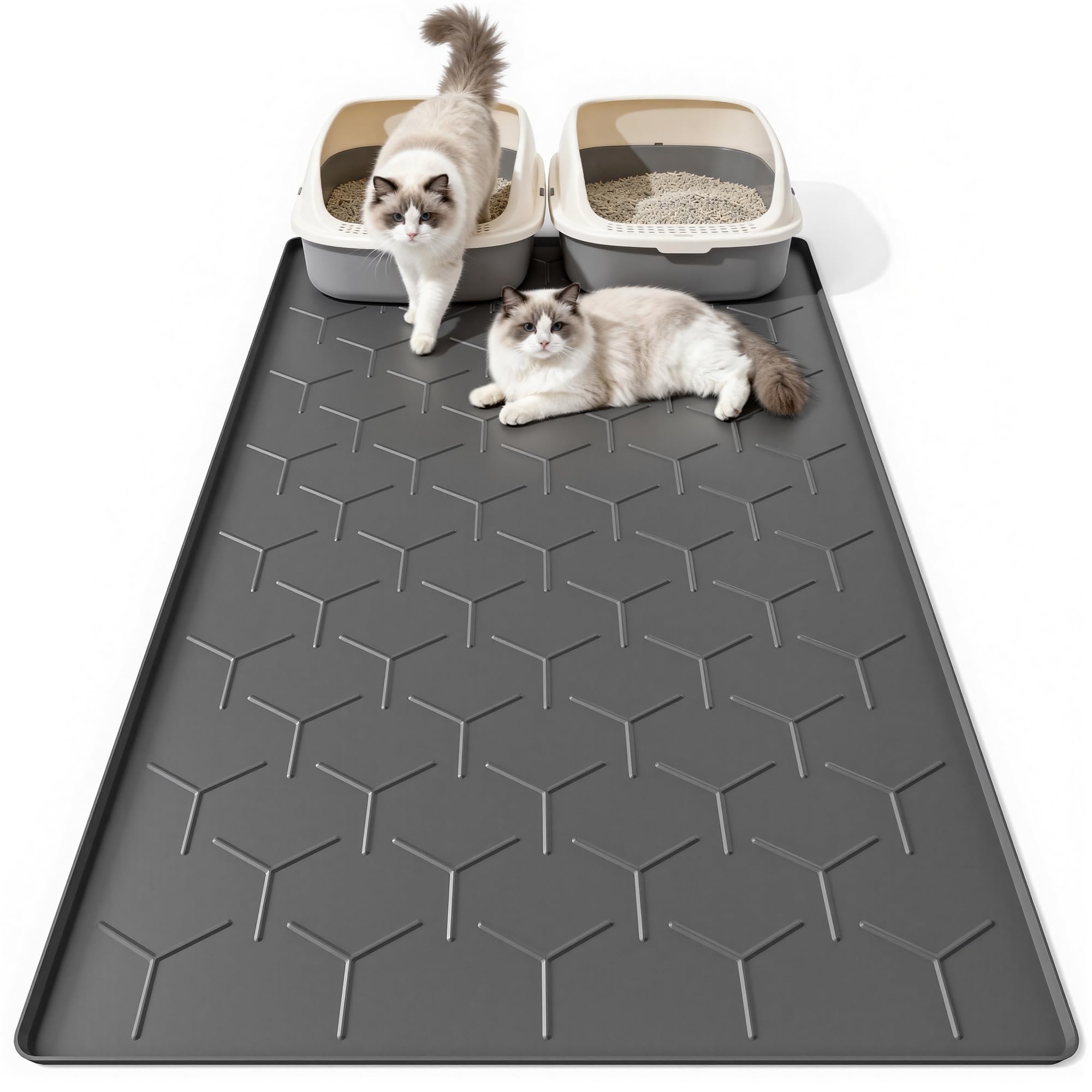 Bulkniu Extra Large Silicone Cat Litter Mat front view showing wide coverage for multiple boxes