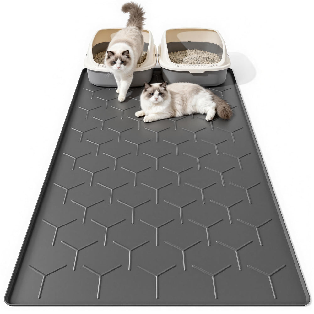 Bulkniu Extra Large Silicone Cat Litter Mat front view showing wide coverage for multiple boxes