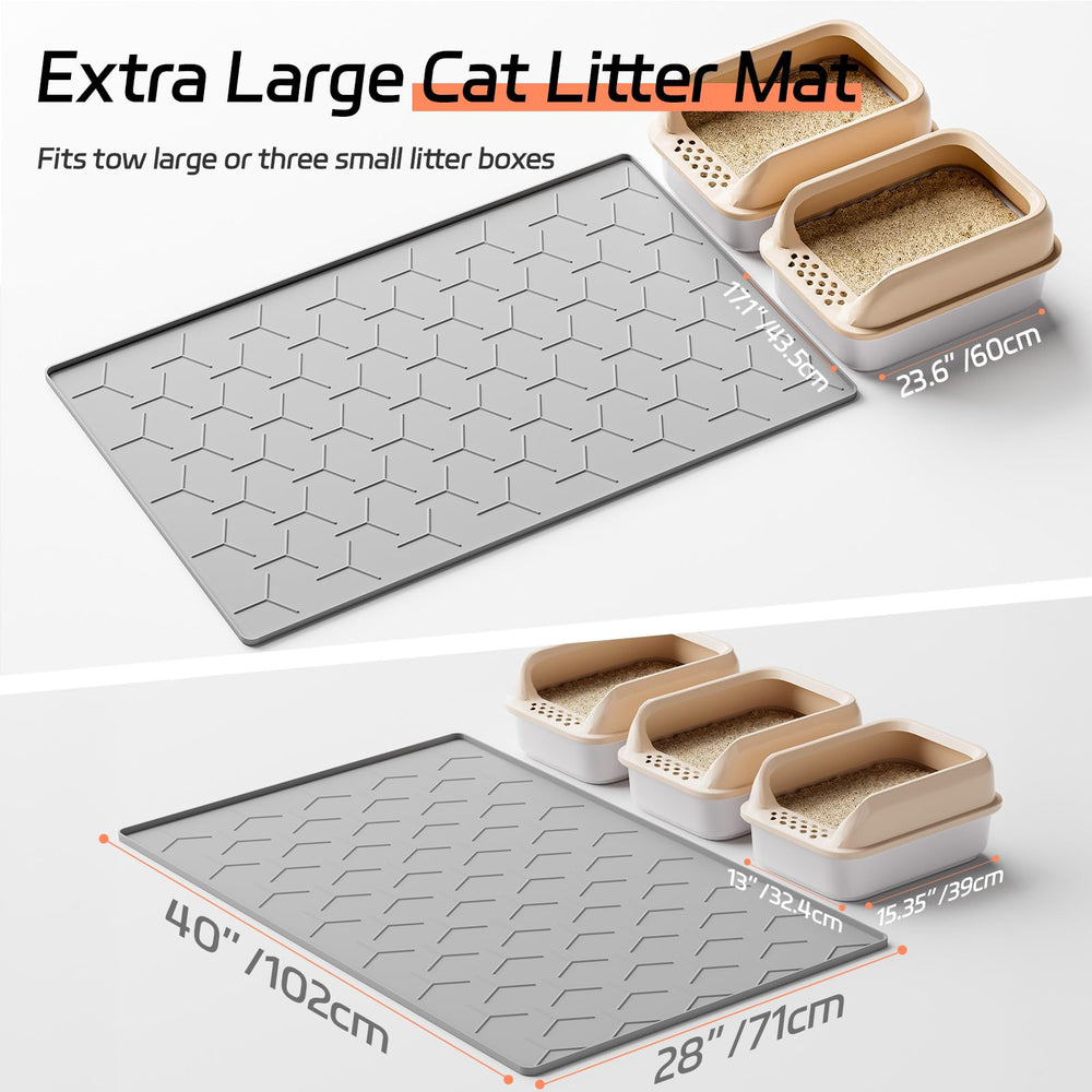 Bulkniu 28x40 inch mat provides ample space for litter boxes.