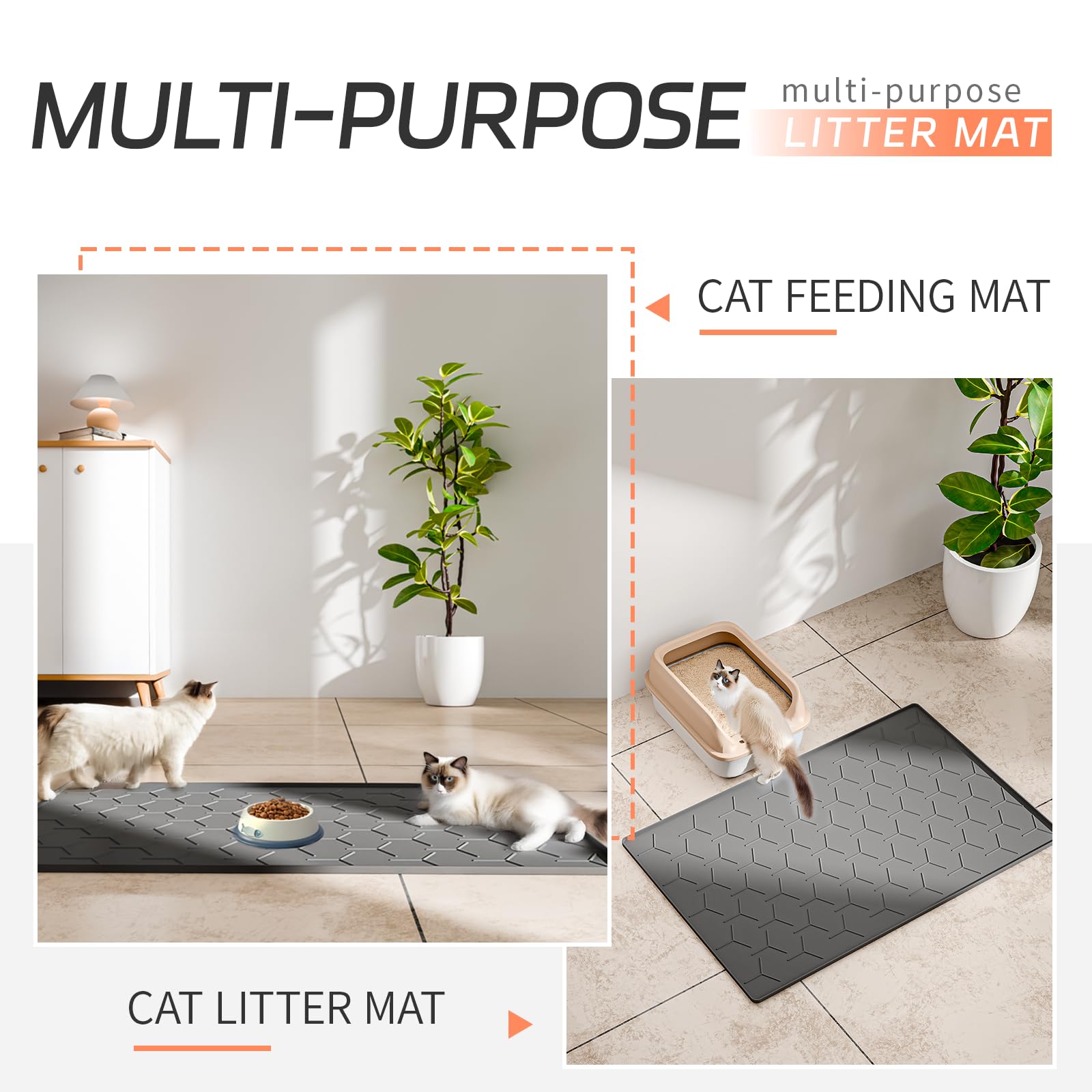 Bulkniu large coverage mat accommodates one or two litter boxes