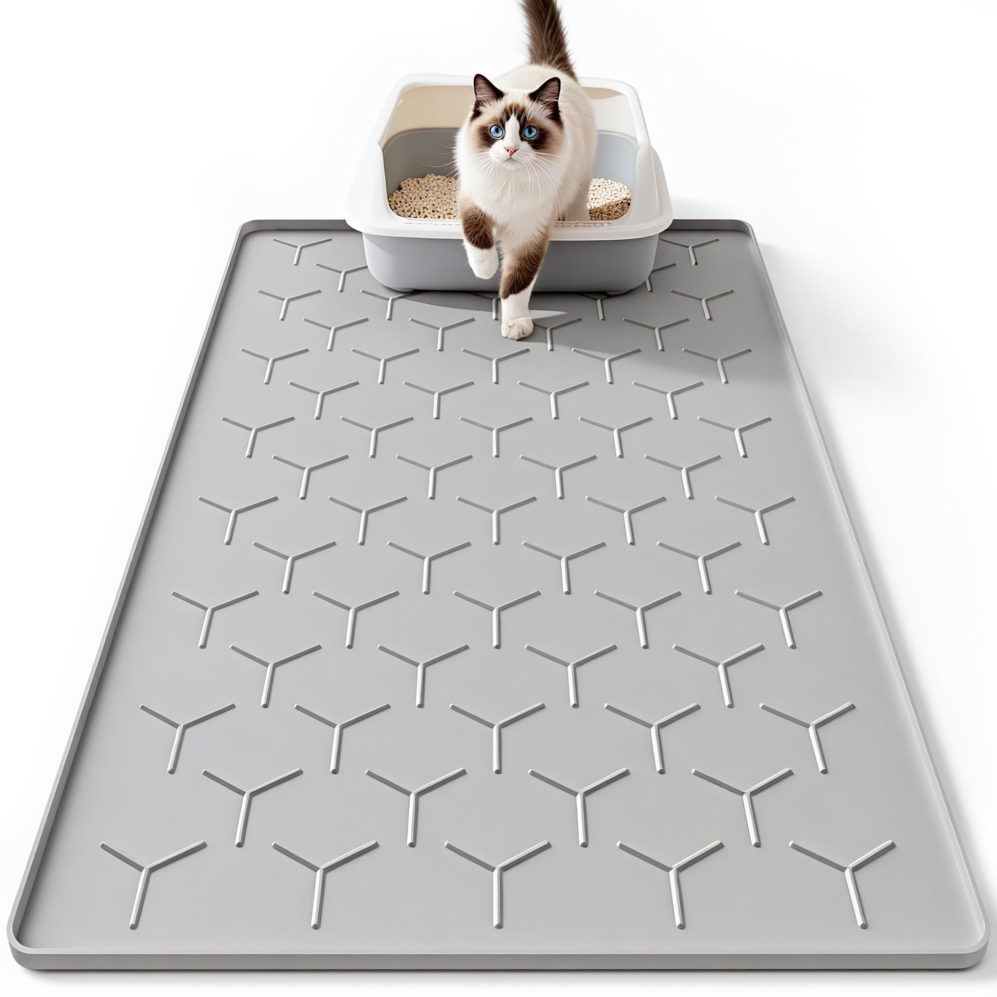 Bulkniu large silicone cat litter mat top view showing wide coverage for litter containment