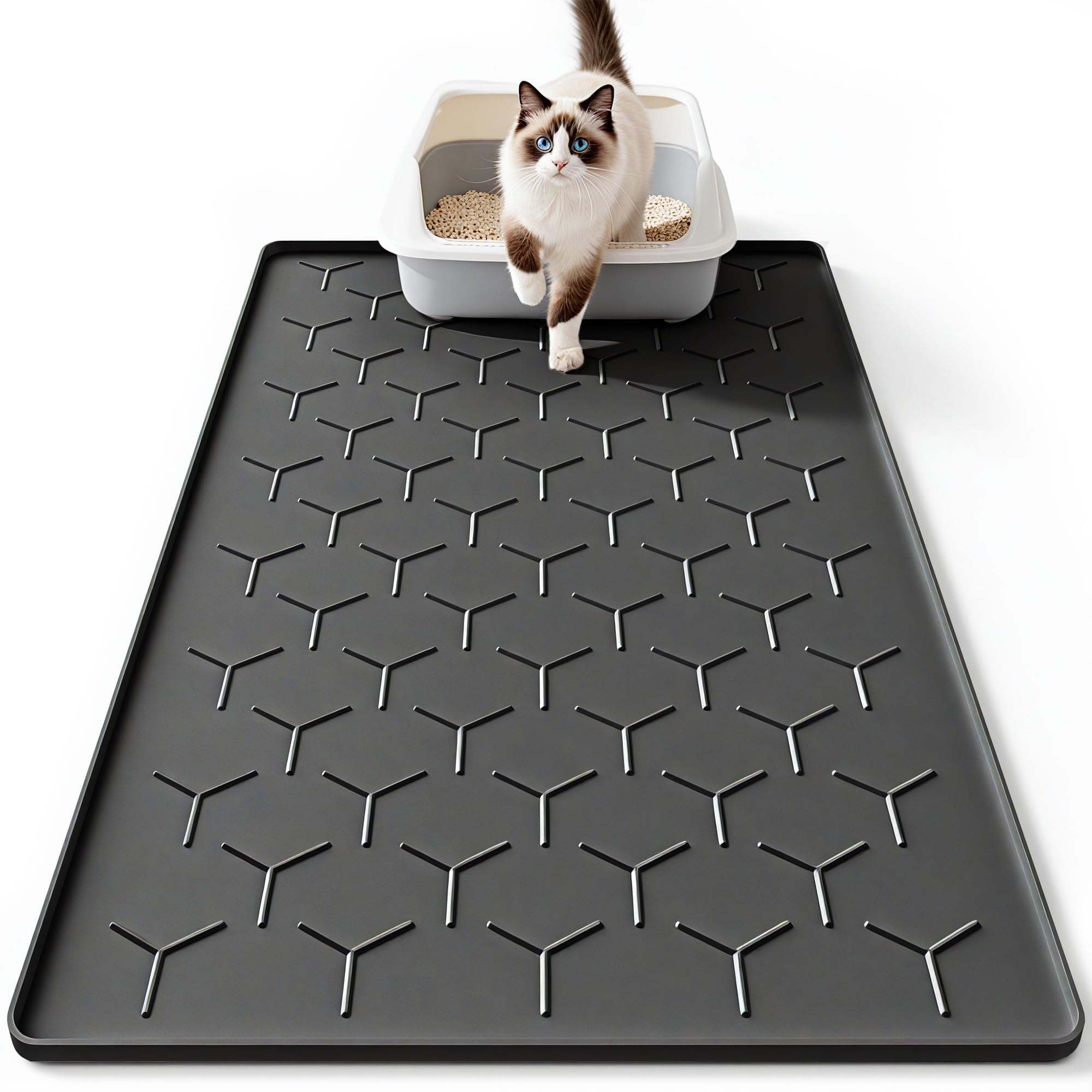 Bulkniu silicone cat litter mat 22x34 front view shows large coverage and paw-friendly surface