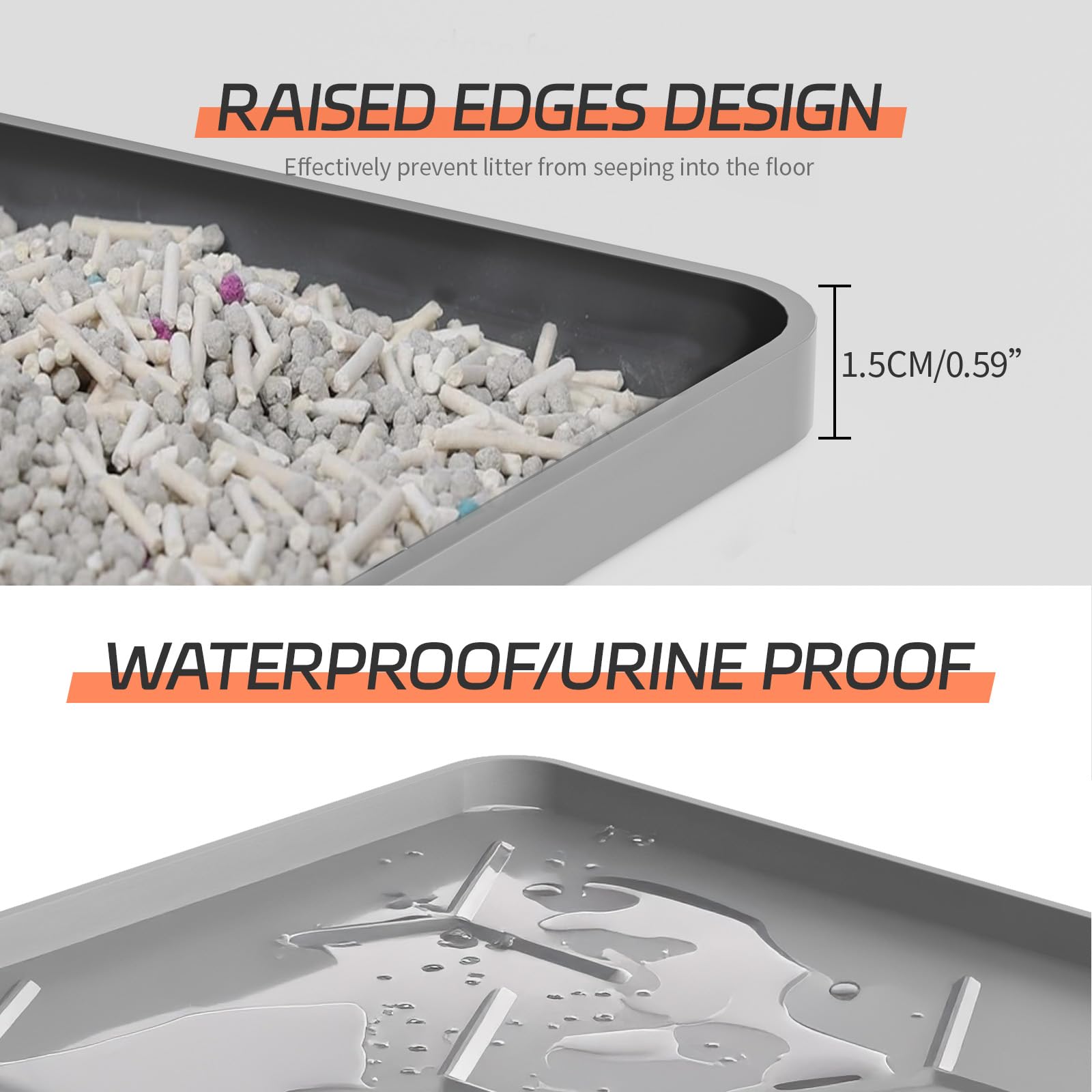 Bulkniu waterproof mat with raised edges prevents urine and litter spills.