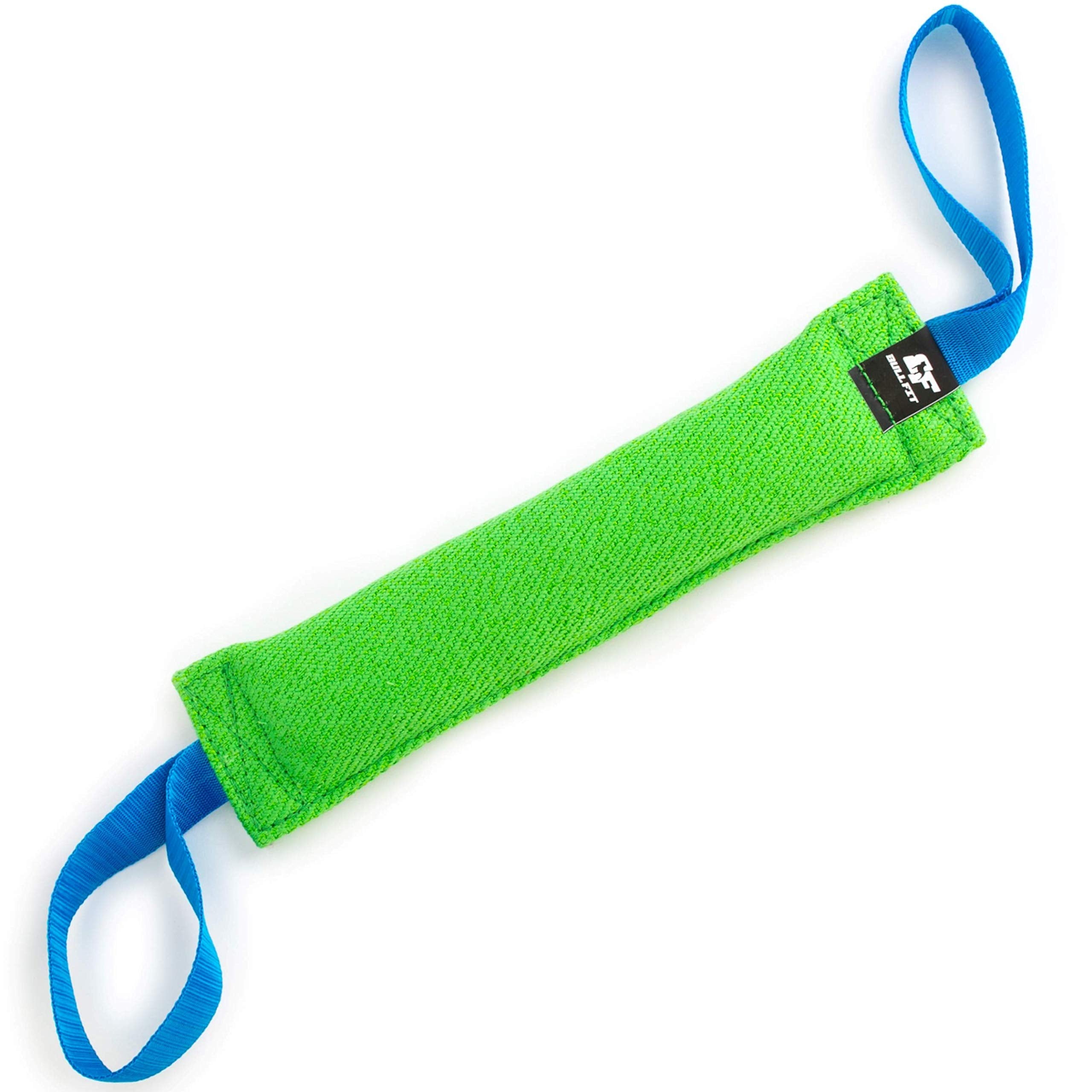 Bull Fit K9 Tug Toy in green with two handles for interactive tug games.