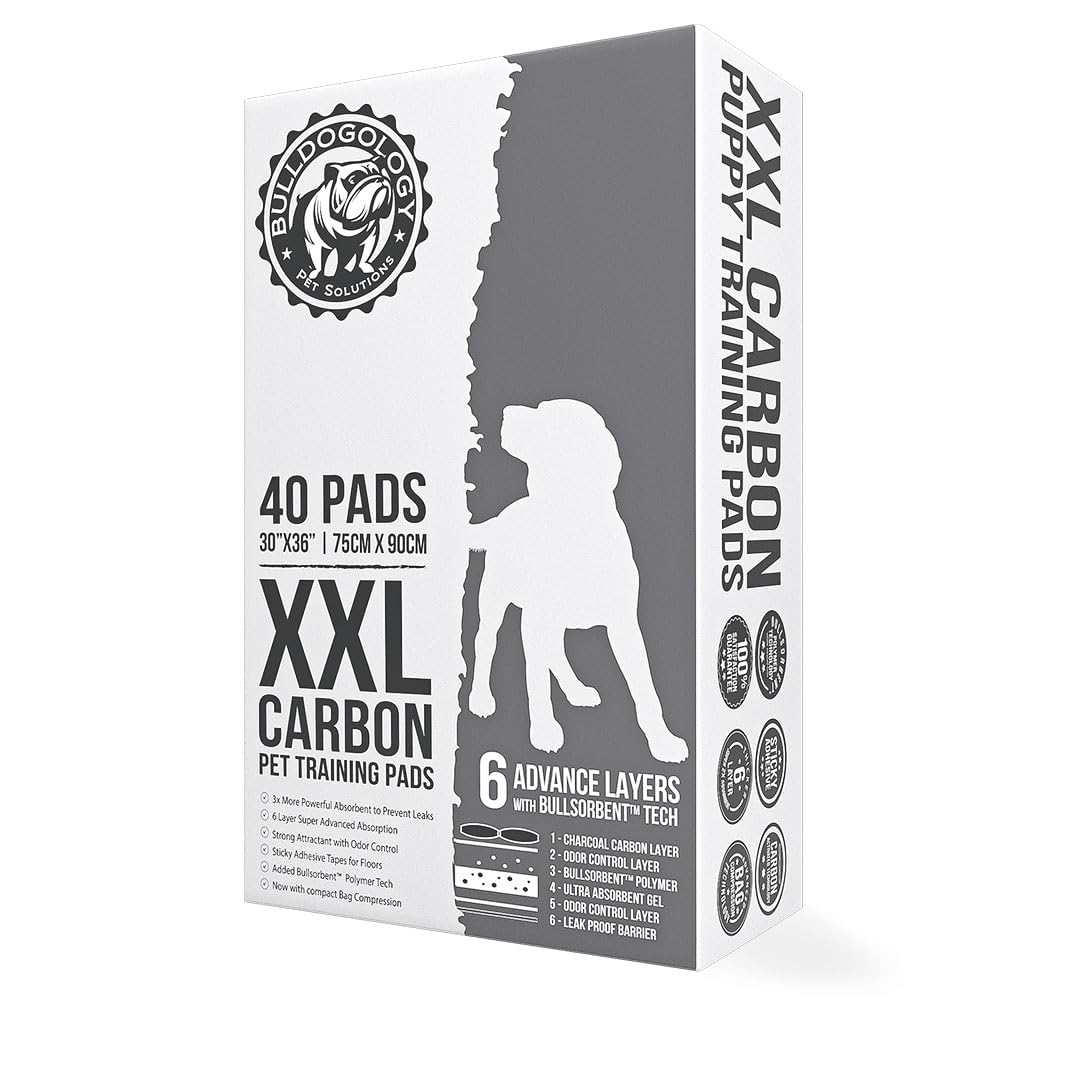 Bulldogology 40-count pack of charcoal pee pads for busy homes.