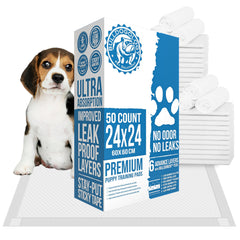 Bulldogology 50-count puppy pads pack shot for large 24x24 surface.