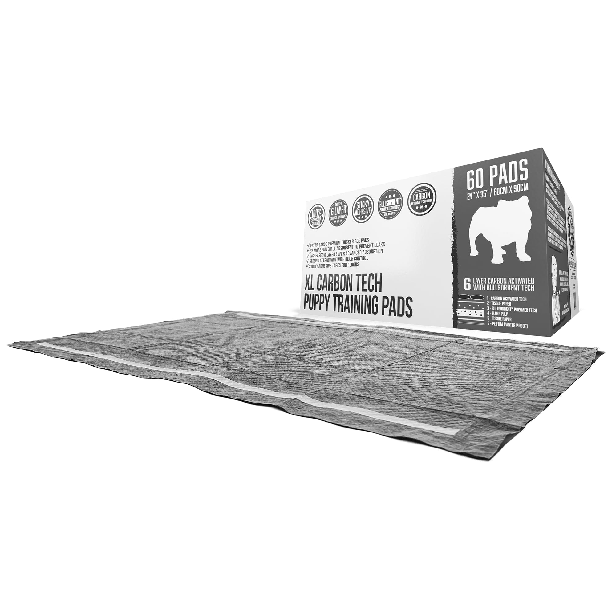 Bulldoglogy Carbon Black pee pad adhesive close-up showing secure hold.