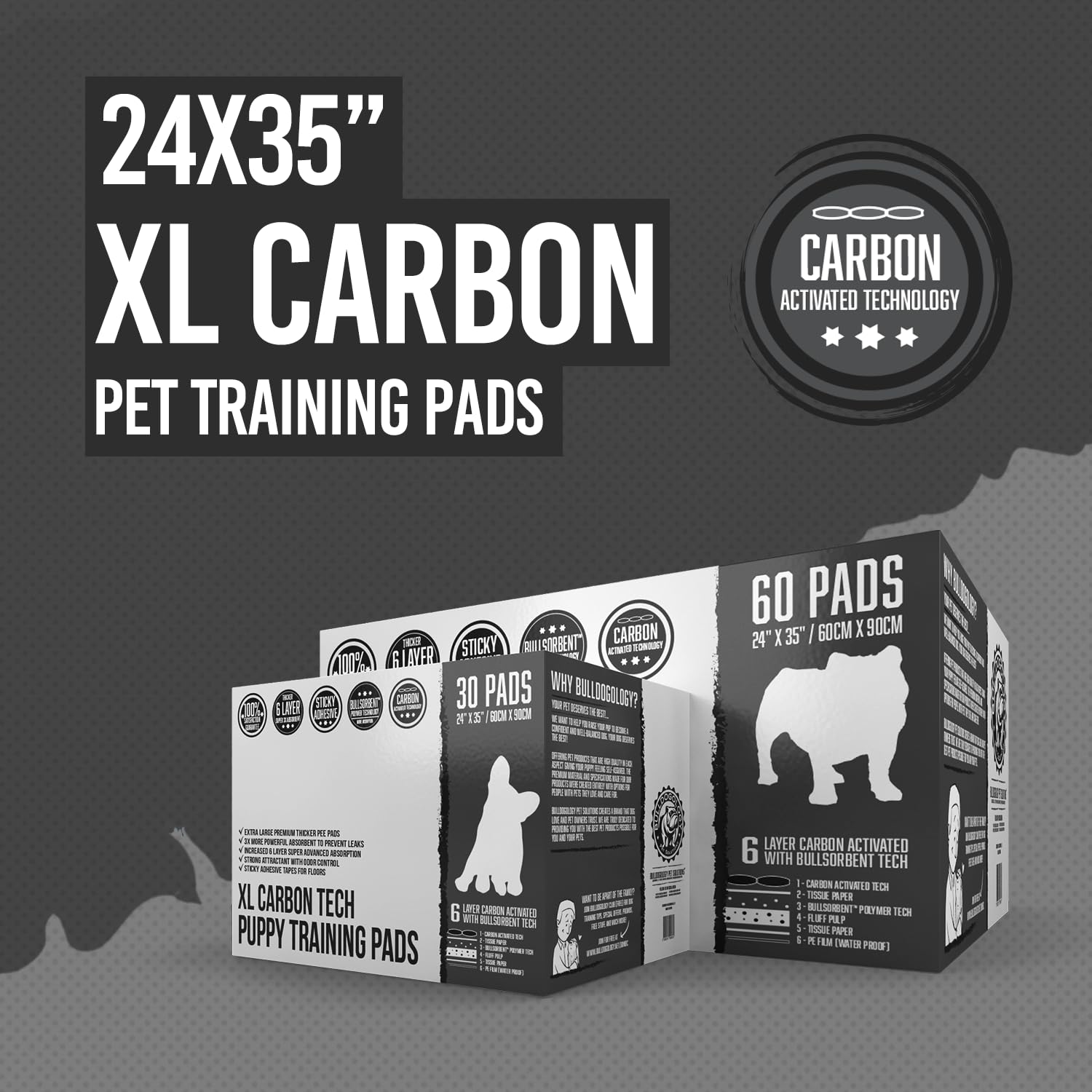 Bulldoglogy Carbon Black packaging front showing count and features.