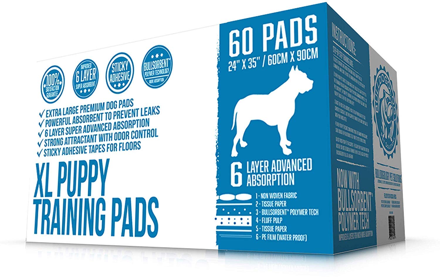 Bulldogology Puppy Pee Pads XL with adhesive tape securely hold pads in place.