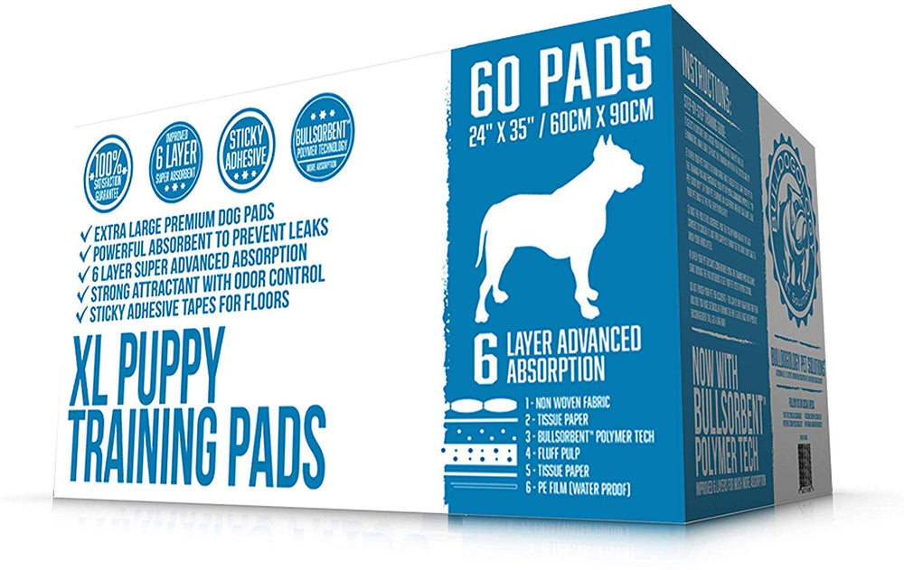 Bulldogology Puppy Pee Pads XL with adhesive tape securely hold pads in place.