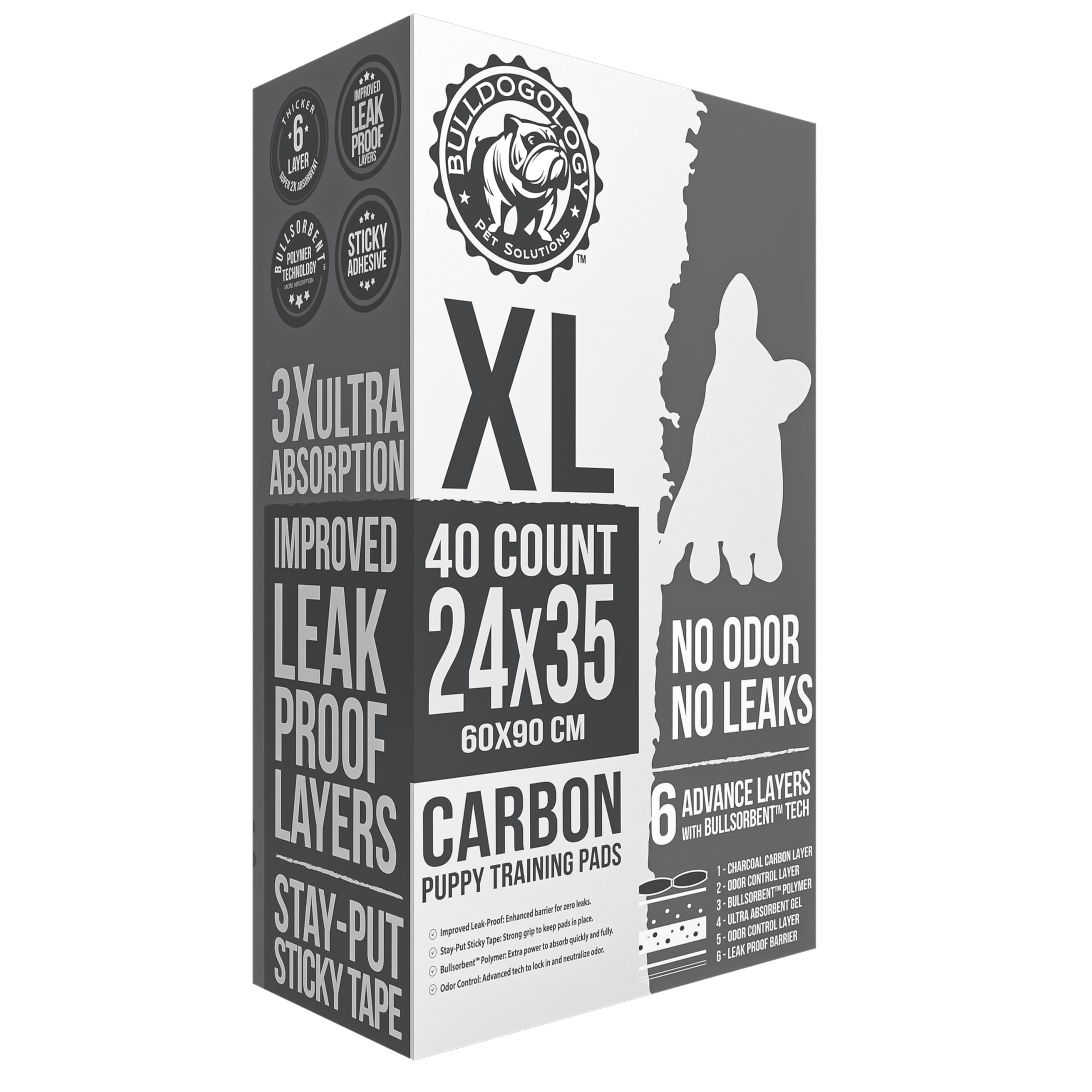 Bulldogology xl dog pee pad adhesive-tape shows non-slip placement for secure use.