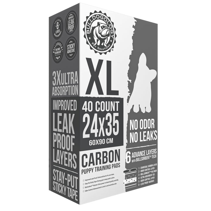 Bulldogology xl dog pee pad adhesive-tape shows non-slip placement for secure use.