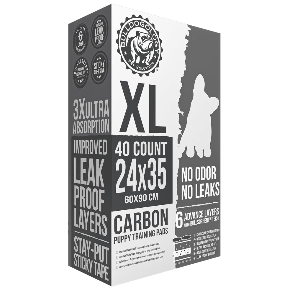 Bulldogology xl dog pee pad adhesive-tape shows non-slip placement for secure use.