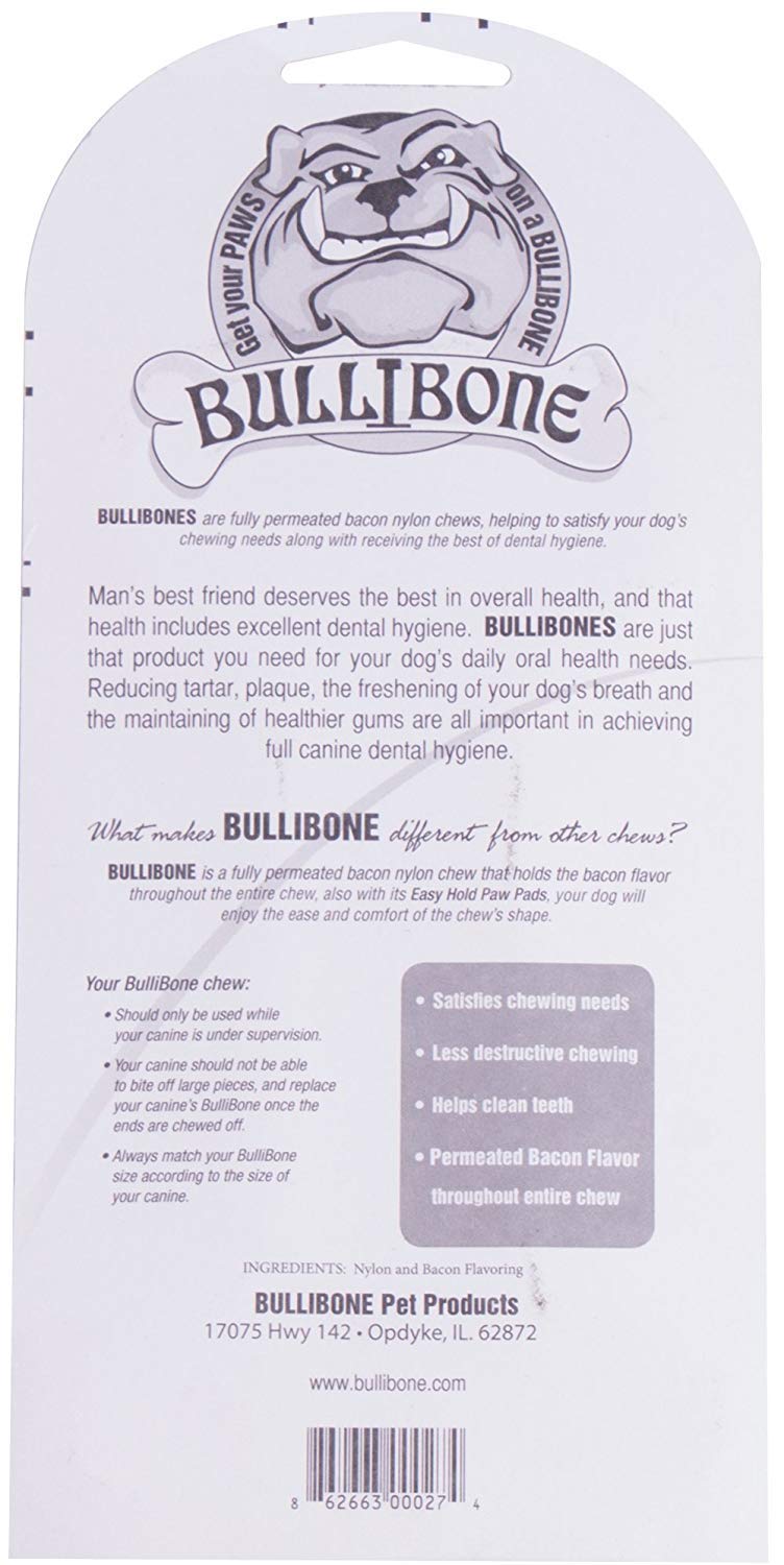 Bullibone bacon-flavored durable chew keeps dogs engaged and satisfied for longer.