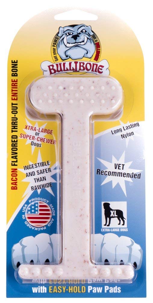 Bullibone nylon dog chew bone with rugged texture for aggressive chewers and dental cleaning.