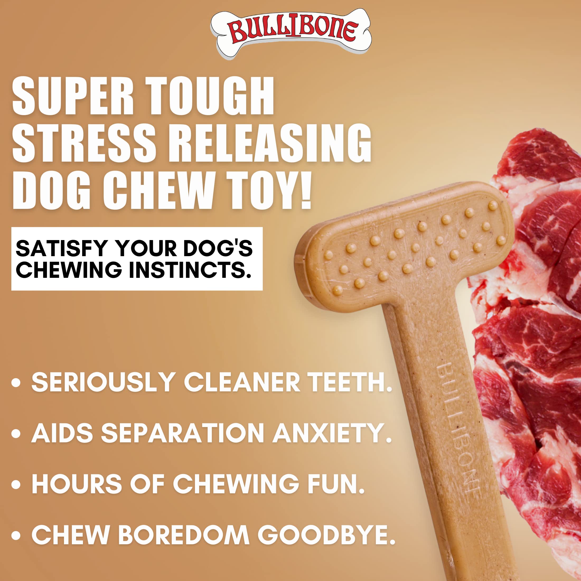 Bullibone textured surface supports dental hygiene during tough chews.