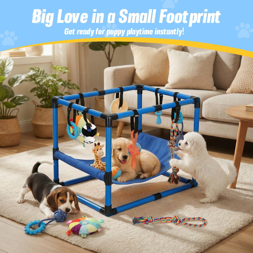Bullro Blue Puppy Play Gym serves as a complete enrichment center.