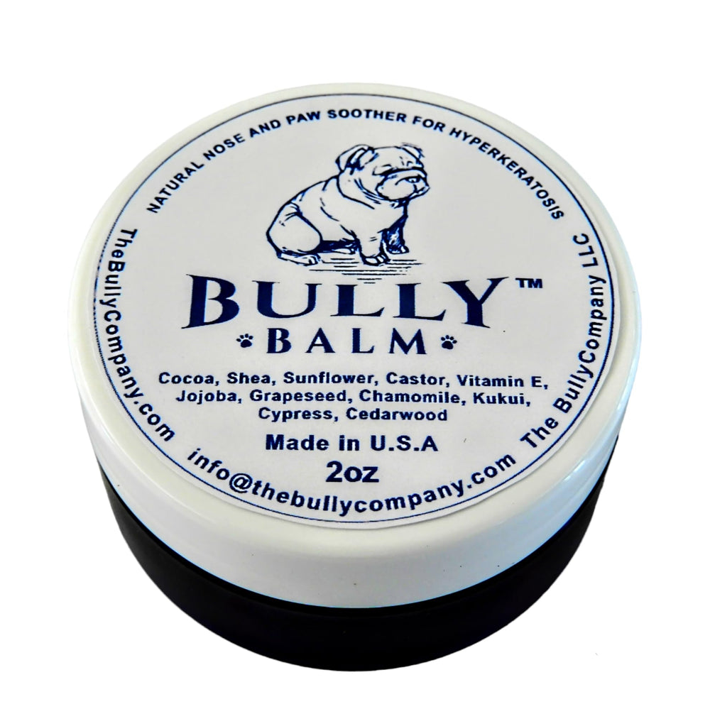 Dog paw hydration shown with Bully Balm on soft pads.