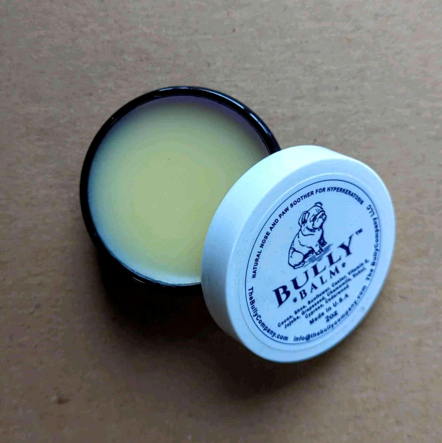 Nose-smoothing action supported by Bully Balm for Bulldogs.